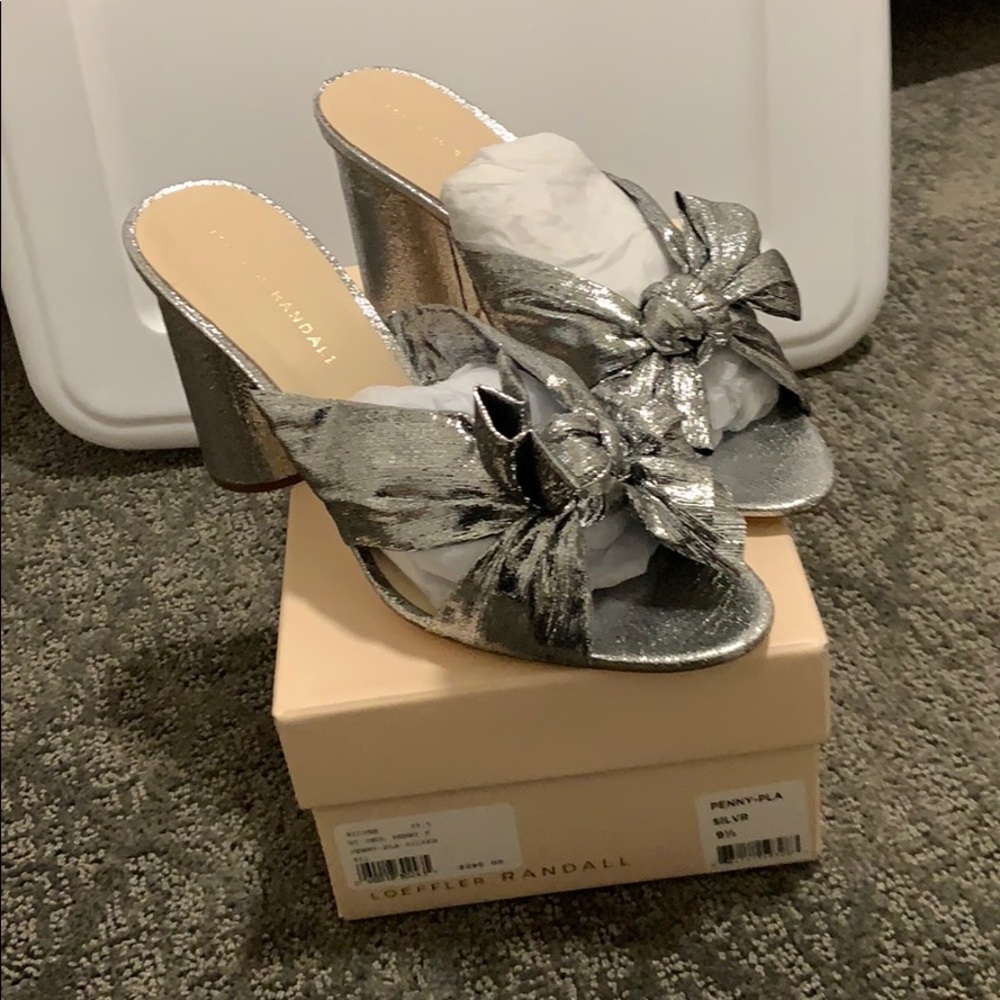 Loeffler Randall penny knot strap sandals silver
